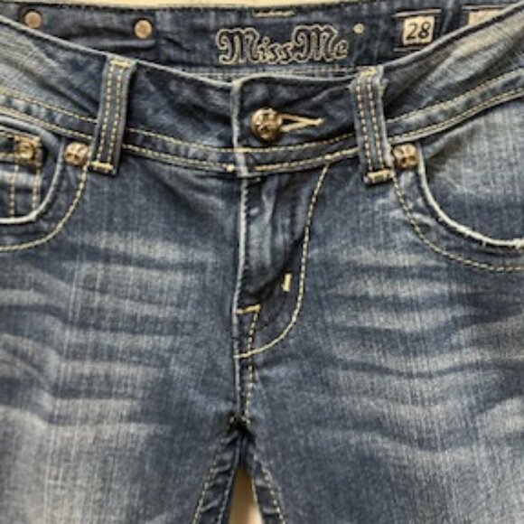 RARE MISS ME JEANS; LOW RISE  BOOTCUT EMBELLISHED SEQUIN SPLIT  WINGS  POCKETS - Picture 3 of 16
